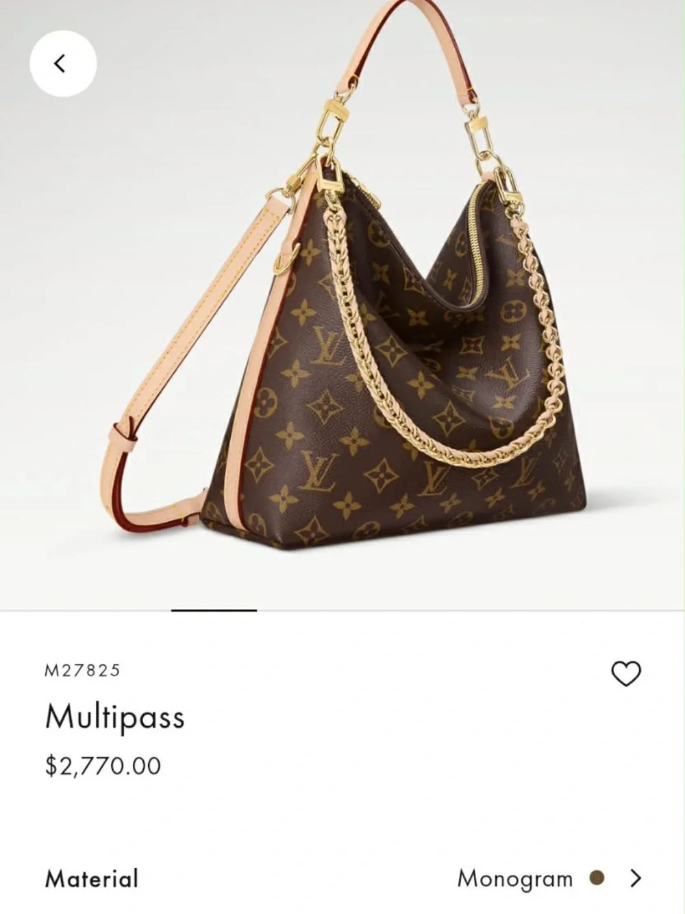 Louis Vuitton Monogram Canvas Shoulder Bag - Brown with Gold Chain